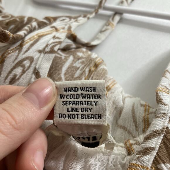 Zury Women's Cream Print Boho Mini Dress Free Size Coquette Lace Detail Flowy - Picture 6 of 10